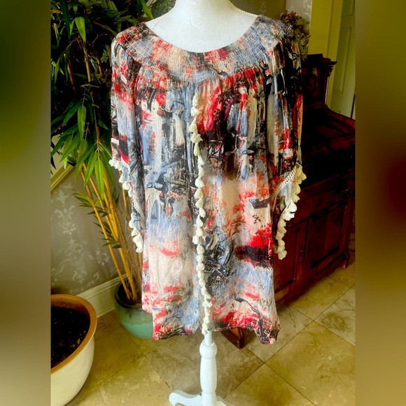 Urban Mangoz ladies, large pullover, top tassel sleeves and front colorful - Picture 7 of 12